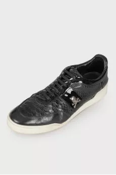 Men's black leather sneakers