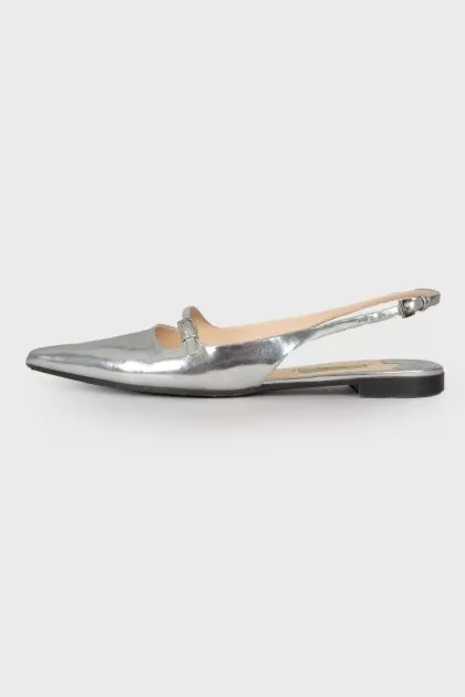 Silver pointed toecap ballerina shoes