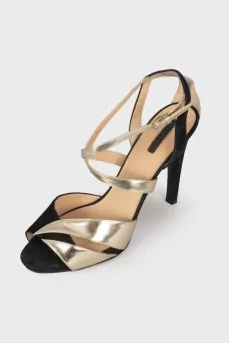 Gold and black heeled sandals