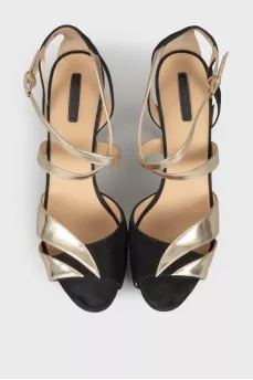 Gold and black heeled sandals
