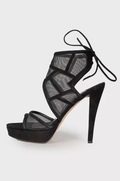 Heeled mesh sandals