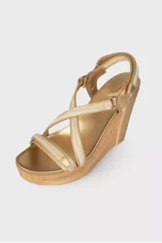Gold cork wedge sandals