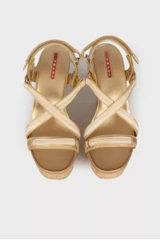 Gold cork wedge sandals