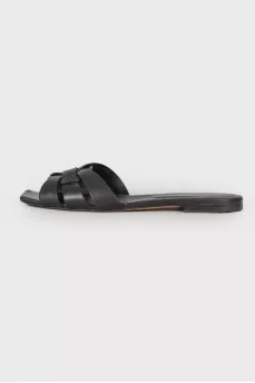 Black leather slippers
