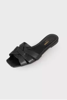 Black leather slippers