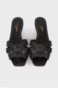 Black leather slippers