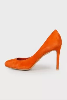Orange suede pumps