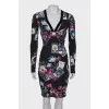 Black V-neck print dress 