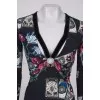 Black V-neck print dress 