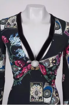 Black V-neck print dress 