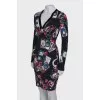 Black V-neck print dress 