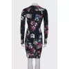 Black V-neck print dress 