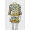 Silk suit in blue and yellow print