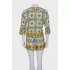 Silk suit in blue and yellow print