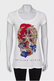 White T-shirt in rhinestone print