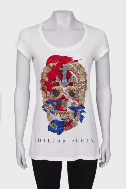 White T-shirt in rhinestone print