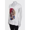 White T-shirt in rhinestone print