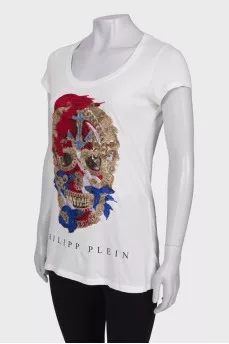White T-shirt in rhinestone print
