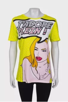 T-shirt in print decorated with rhinestones