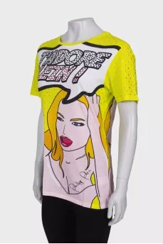 T-shirt in print decorated with rhinestones