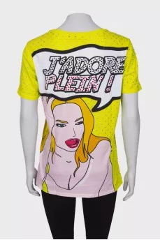 T-shirt in print decorated with rhinestones