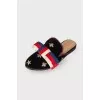 Textile mules with embroidered print