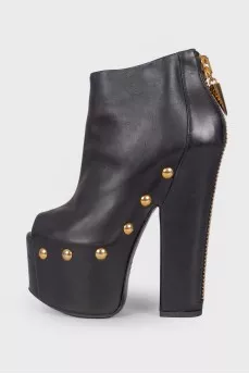 Open toe leather ankle boots