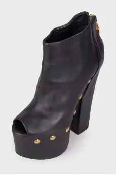 Open toe leather ankle boots