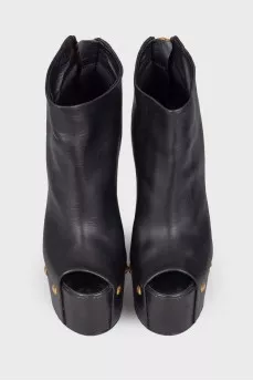 Open toe leather ankle boots