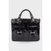 Lacquered bag with front pockets