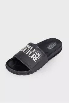 Black flip flops with logo