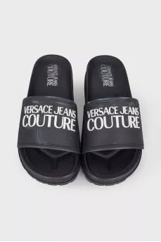 Black flip flops with logo