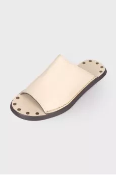 Кожаные бежевые шлепанцы