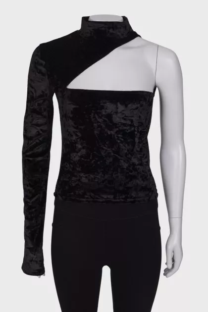 Open-shoulder velour top