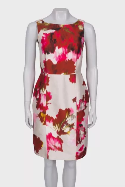 White dress in bright red print