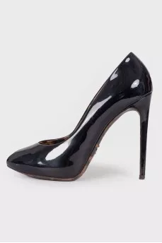 Black patent leather stilettos