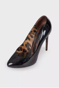 Black patent leather stilettos