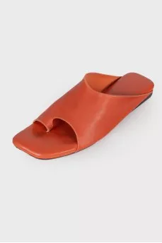 Square toe leather slippers