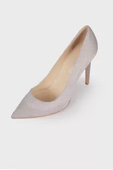 Textile shoes with shiny polka dots