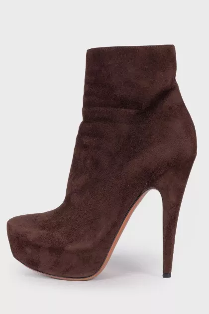 Dark brown suede ankle boots