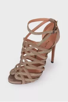 Tan sandals with rhinestones