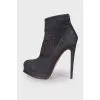 Navy blue embossed ankle boots