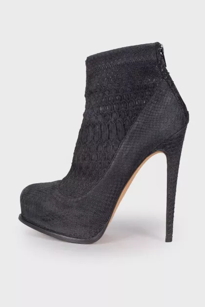 Navy blue embossed ankle boots