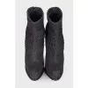 Navy blue embossed ankle boots