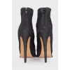 Navy blue embossed ankle boots