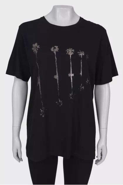 Black T-shirt with silver print