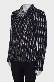 Tweed jacket with diagonal zipper