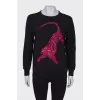 Black sweatshirt with embroidery and rhinestones