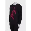 Black sweatshirt with embroidery and rhinestones