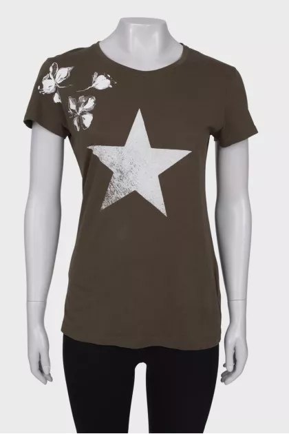 Printed taupe T-shirt